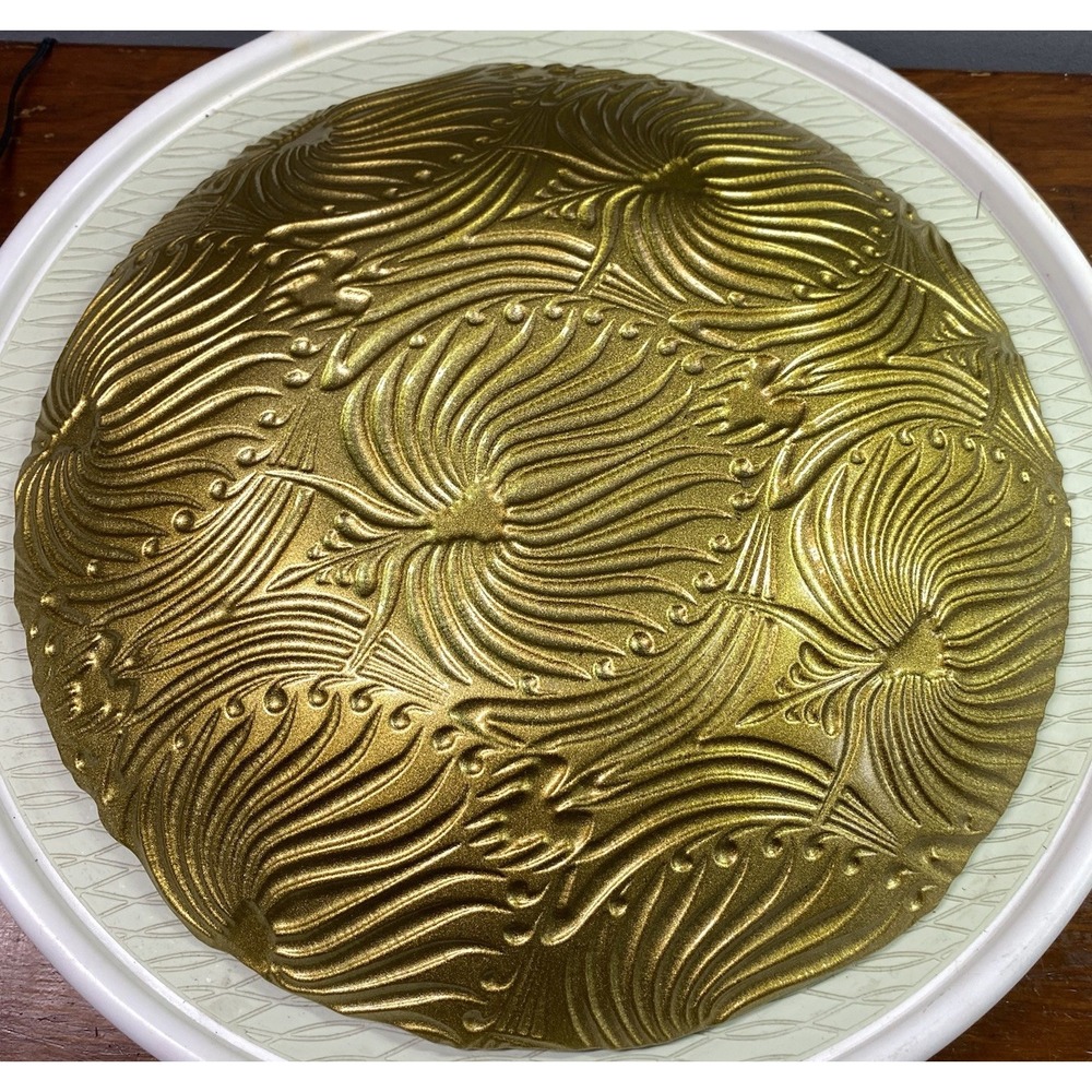 Vintage Three‎ Heads Hand Painted Glass Decorative Gold&Brown Decor Bowl 15" EUC - Picture 2 of 4